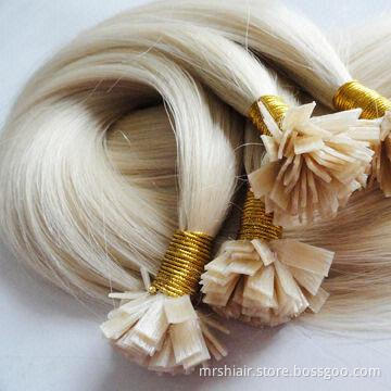 White blonde 60# straight hot fusion flat hair extension, 1.0gram, 20", OEM orders are welcome